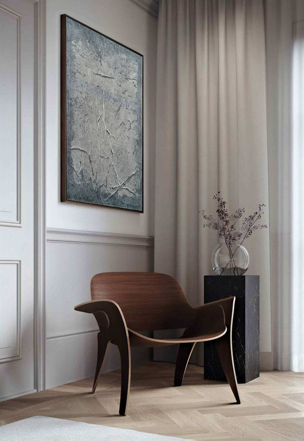 Argentum Laminam, silver original abstract painting by Nemanja Nikolic, 20"x30", acrylic on canvas