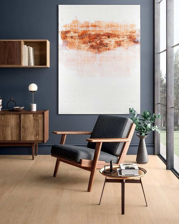 Day By Day, cream original abstract painting shown in a styled living room, by Nemanja Nikolic