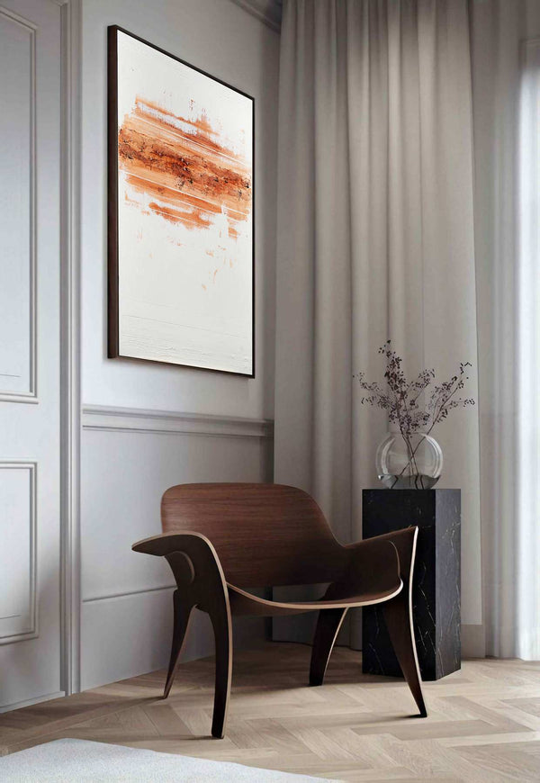 Forevermore, cream original abstract painting shown in a styled living room, by Nemanja Nikolic