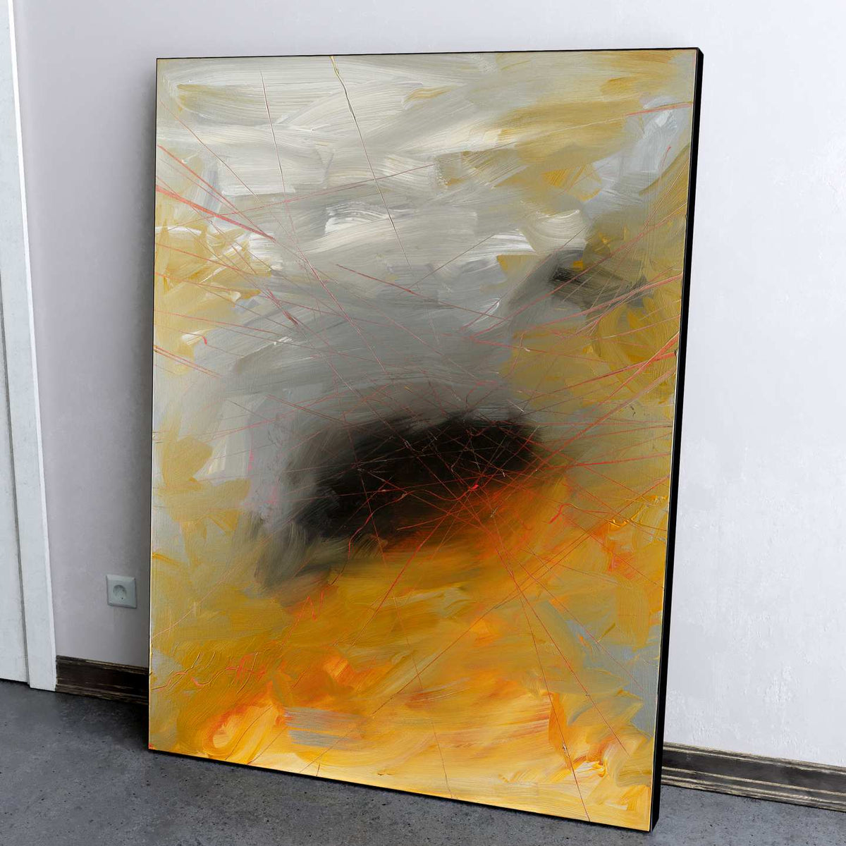 絵画 Art painting acrylic 50.50 Large Abstract Painting - Golden Static - 48x36 Inch Acrylic on