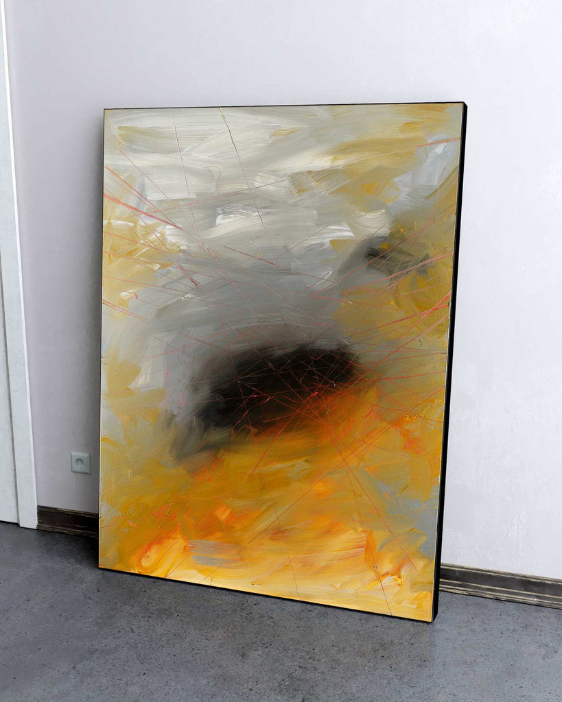 Large Abstract Painting - Golden Static - 48x36 Inch Acrylic on