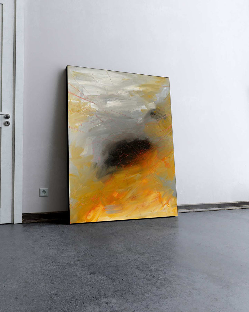 Acryl Painting 作者不明 Large Abstract Painting - Golden Static - 48x36 Inch Acrylic on