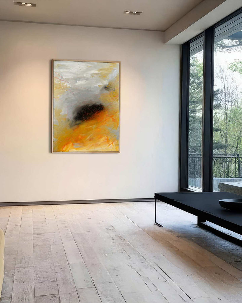 Large Abstract Painting - Golden Static - 48x36 Inch Acrylic on