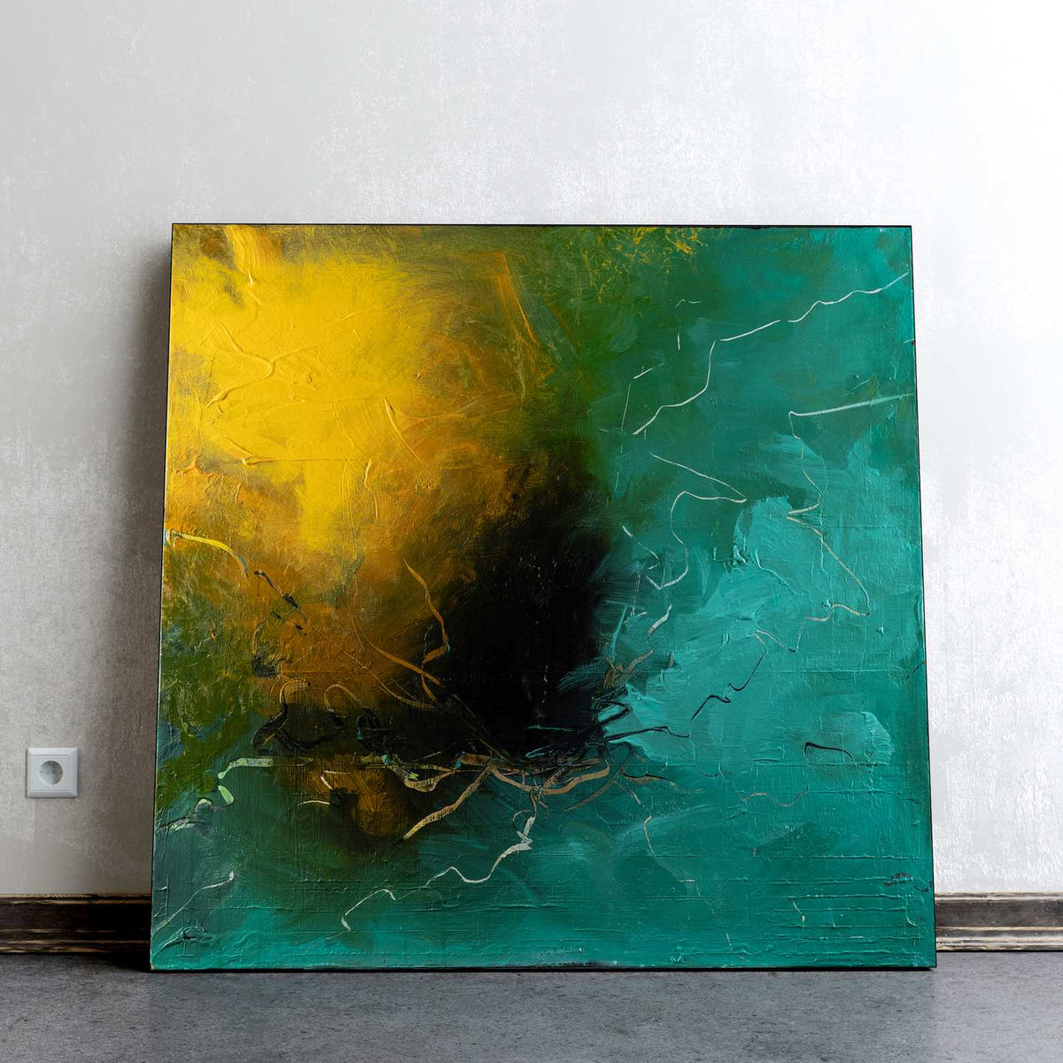 Teal and Yellow Abstract Painting, Original 36x36 Canvas | Nemanja