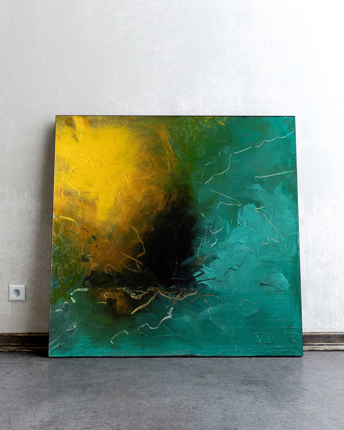 Teal and Yellow Abstract Painting, Original 36x36 Canvas | Nemanja