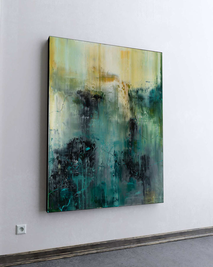 Teal and Ochre Abstract Painting, Original 48x36 Canvas | Nemanja