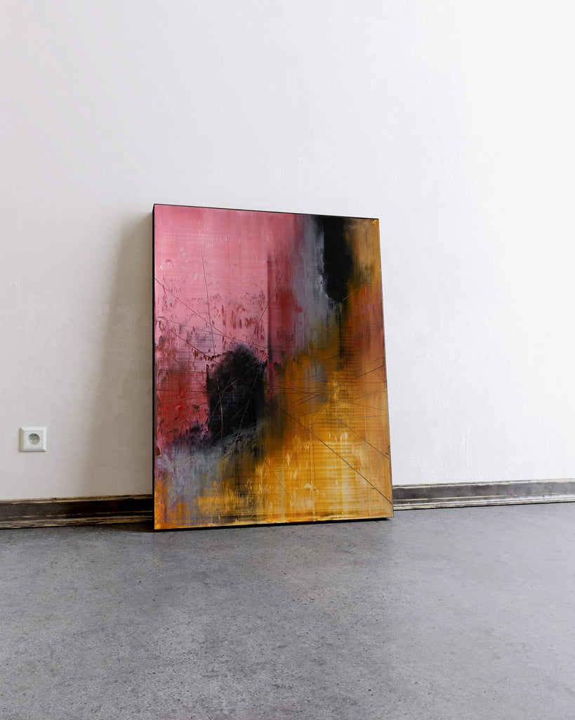 Under the Surface, pink abstract painting by Nemanja Nikolic, view 3 (40"x30", acrylic on canvas)