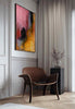 Under the Surface, pink original abstract painting shown in a styled living room, by Nemanja Nikolic