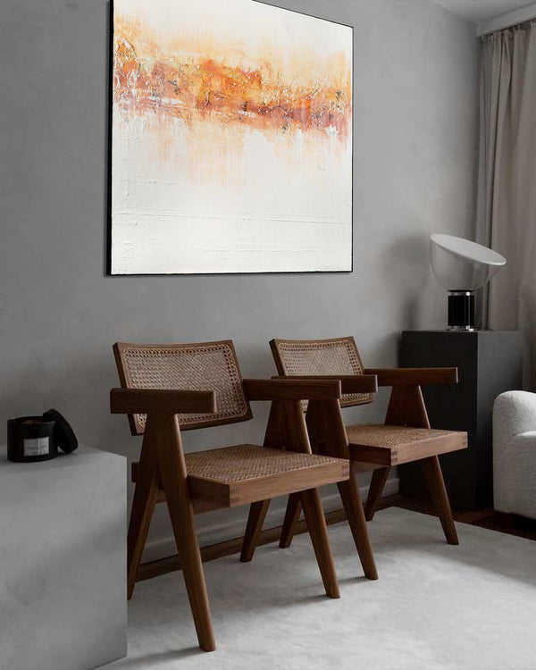 Adios, cream original abstract painting shown in a styled living room, by Nemanja Nikolic