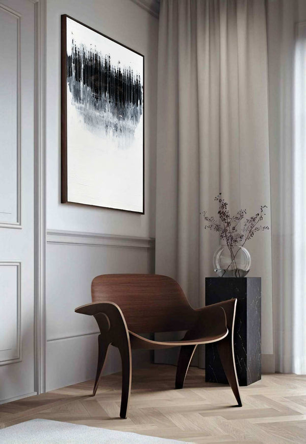 All the Love Gone Bad, white original abstract painting shown in a styled living room, by Nemanja Nikolic