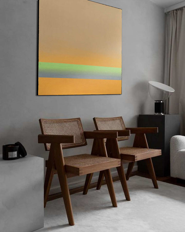 Chroma Series - N004, orange original abstract painting shown in a styled living room, by Nemanja Nikolic