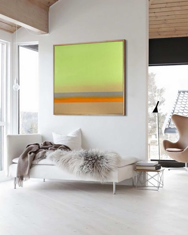Chroma Series - N006, green original abstract painting shown in a room setting, by Nemanja Nikolic