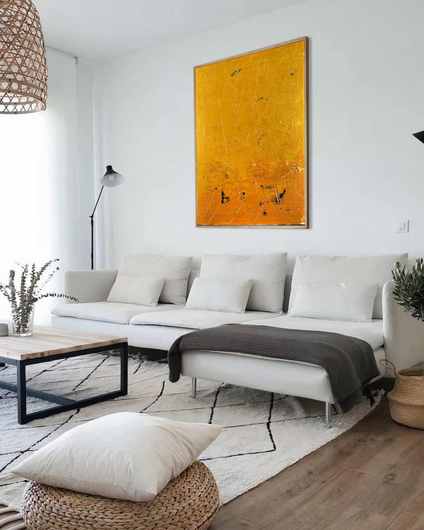 Endless Fire Inside, gold original abstract painting by Nemanja Nikolic, 48"x36", acrylic on canvas