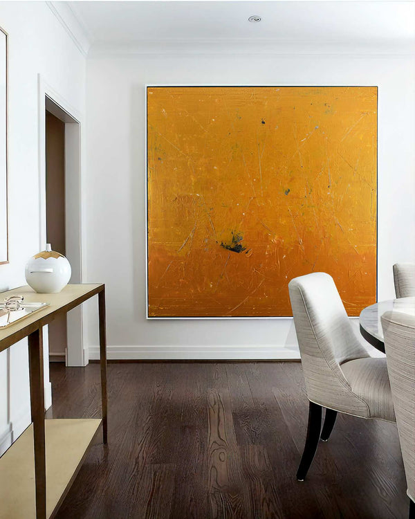 Gold Dust, gold original abstract painting shown in a styled living room, by Nemanja Nikolic