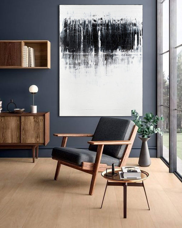 I'd Fight Away All of Your Fears, black original abstract painting shown in a styled living room, by Nemanja Nikolic