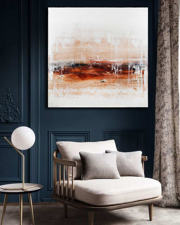 In Your Wildest Dreams, white original abstract painting shown in a styled living room, by Nemanja Nikolic
