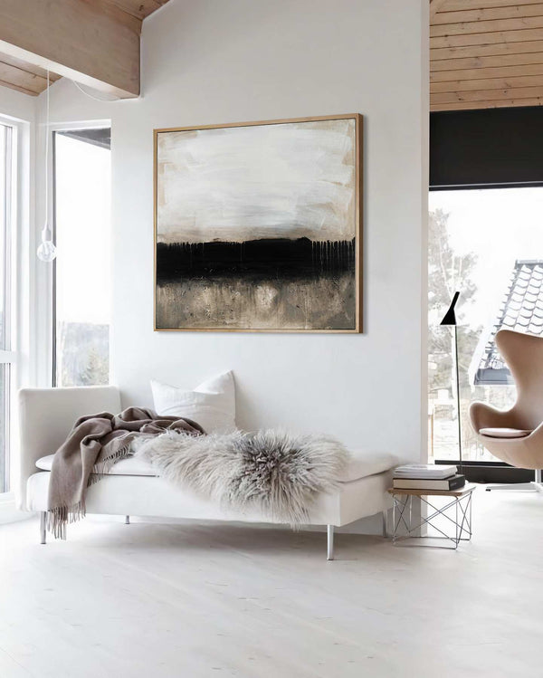 In the shadows that we are, beige original abstract painting by Nemanja Nikolic, 36"x36", acrylic on canvas