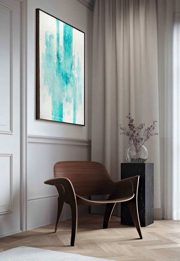 Nothing looks the same, turquoise original abstract painting shown in a styled living room, by Nemanja Nikolic